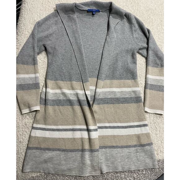Apt 9 Womens Sz S Open Front Long Sleeve Sweater Cardigan Gray Tan White Striped - Picture 1 of 10